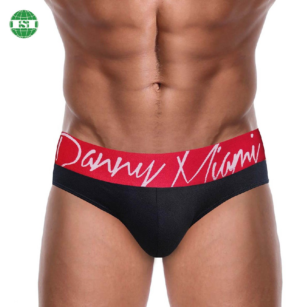 Black modal spandex briefs red waistband customised logo men's underwear