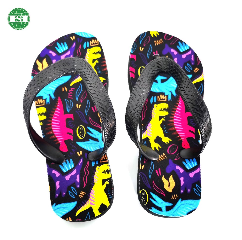 Cartoon dinosaur print flip flops for kids and adults full customization