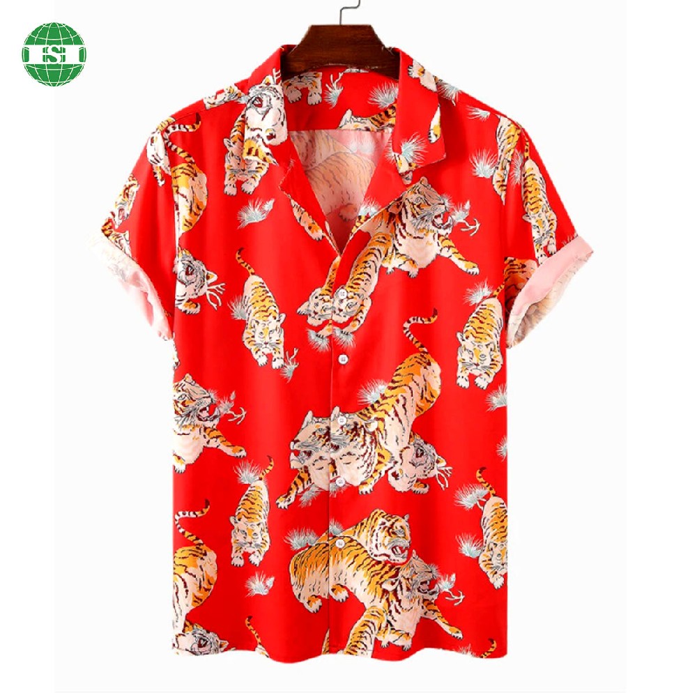 Tiger design print button up t-shirts unisex full customization