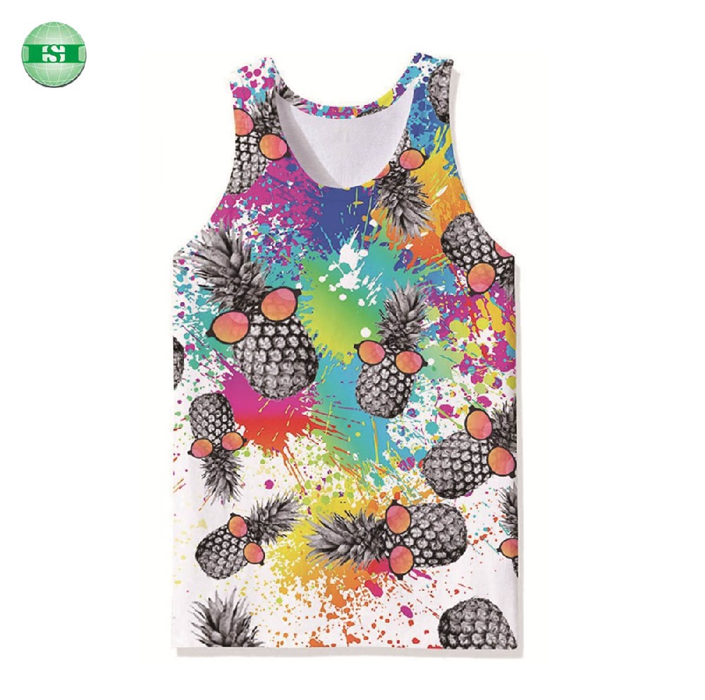 Tie-dye pineapple print men's tank top full customization