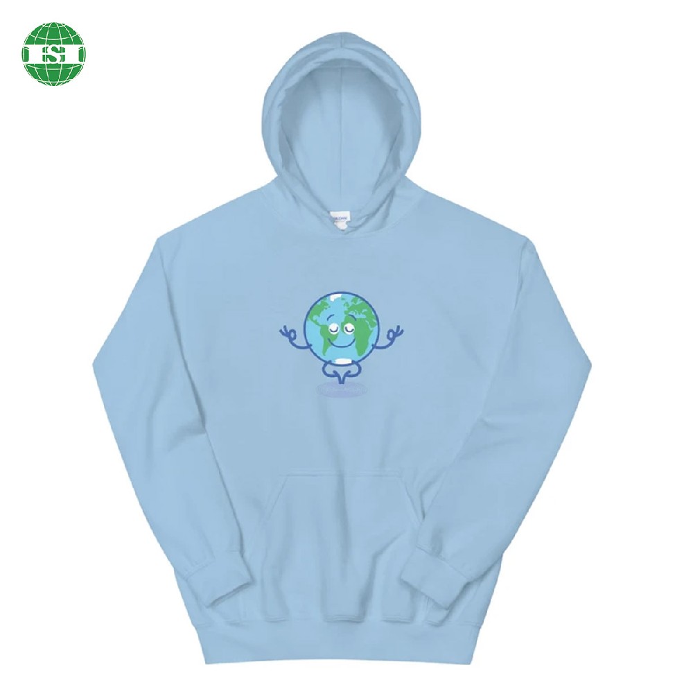 Blue polyester men's pull over hoodies full customization