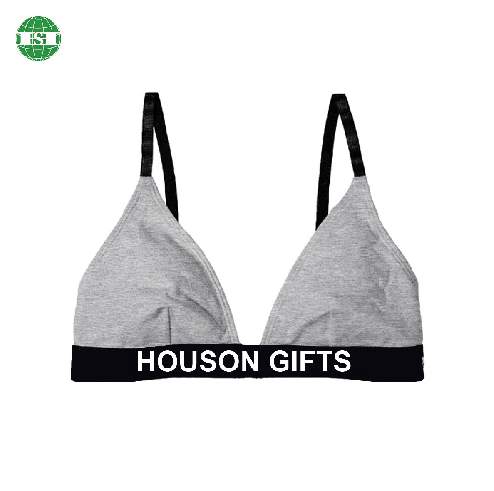 Customized logo Grey triangle bra 95% cotton 5% spandex