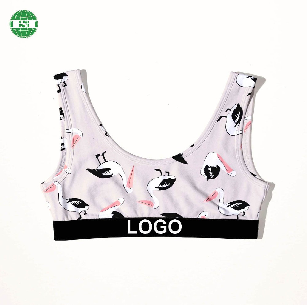 Pelican print bralette custom logo 95% polyester 5% spandex U shaped sport bra