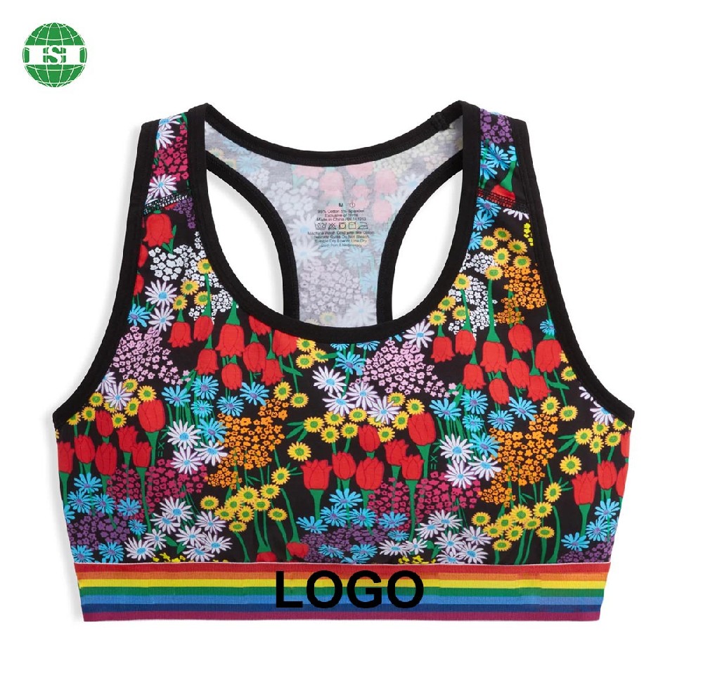 Floral print racer back sport bra custom logo