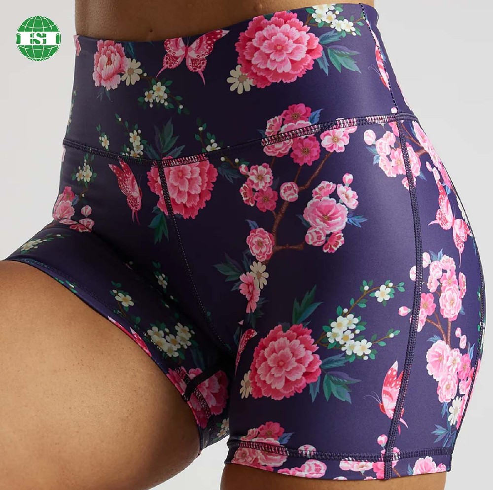 Floral print short fitness leggings for ladies full customization