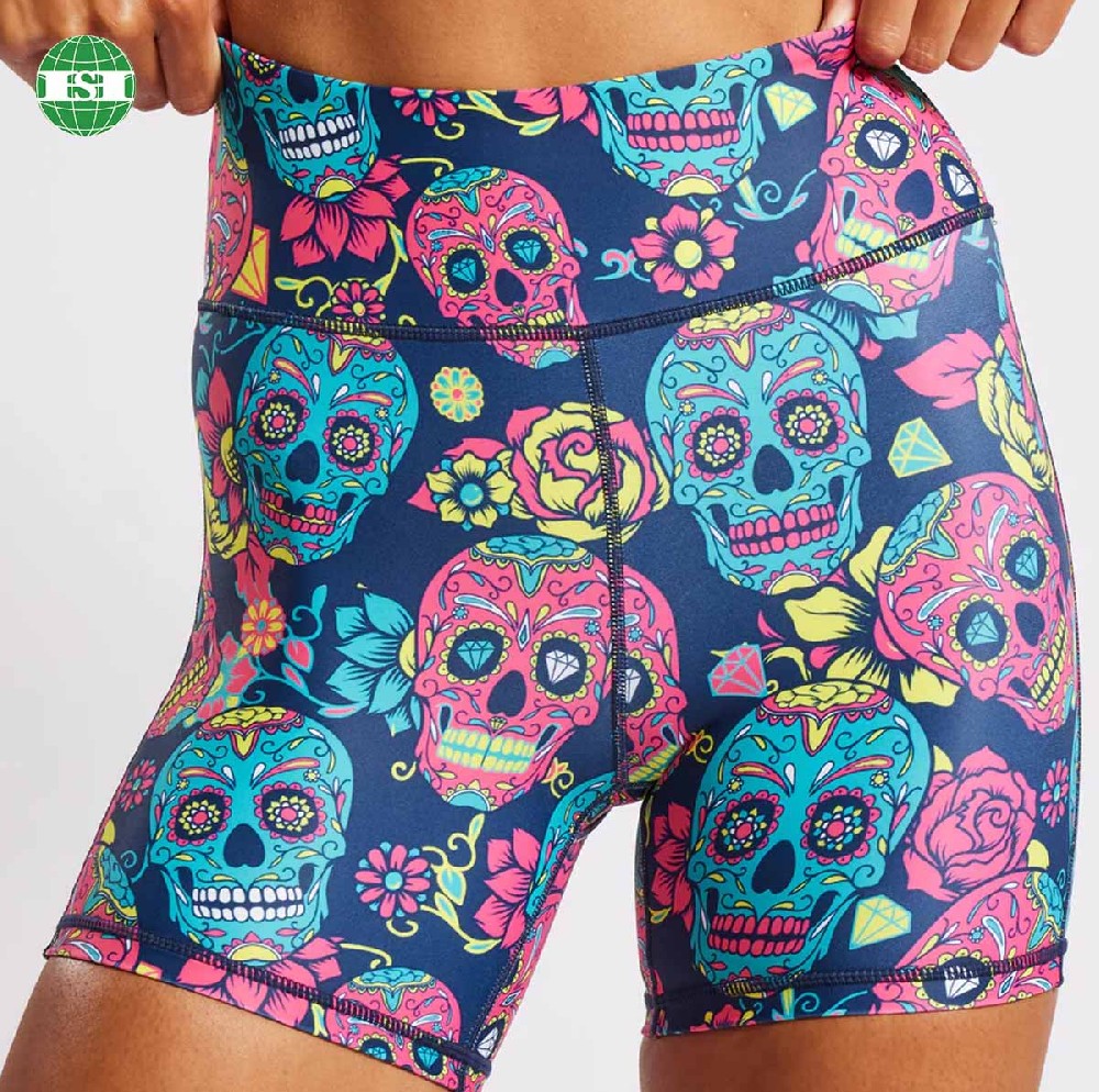 Flower skull print sport leggings shorts for women full customization