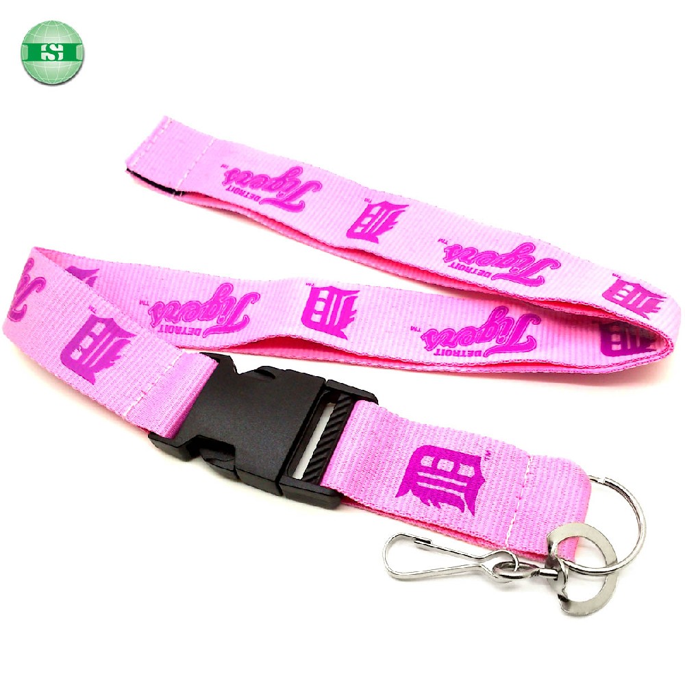 Custom lanyard silk screen print logo with interlock buckle swivel hook and velcro