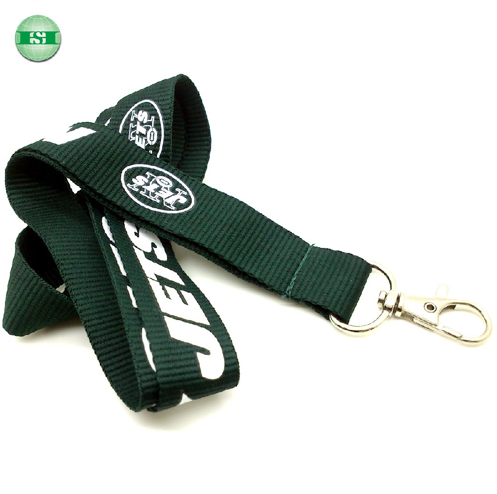 Custom logo green polyester lanyard with spring hook