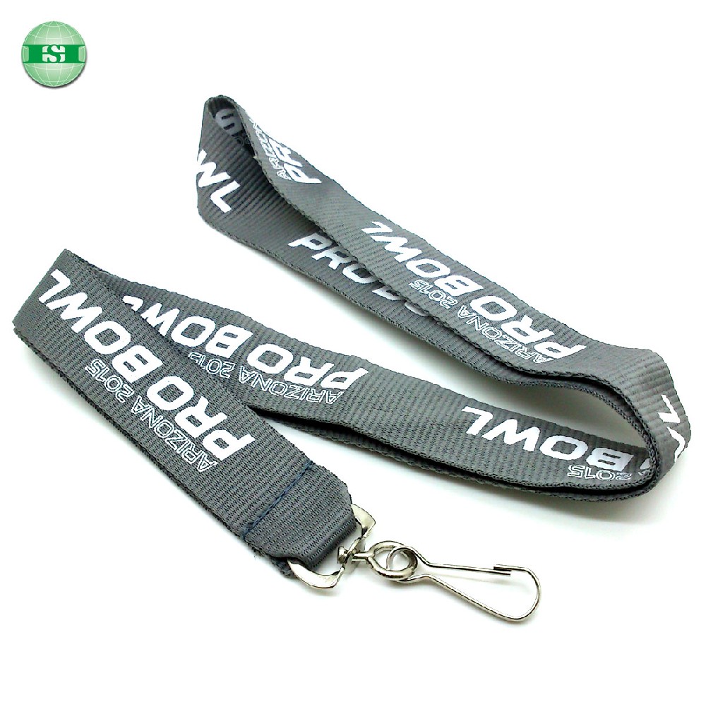 Custom letters print gray lanyard silk screen print white logo with swivel hook