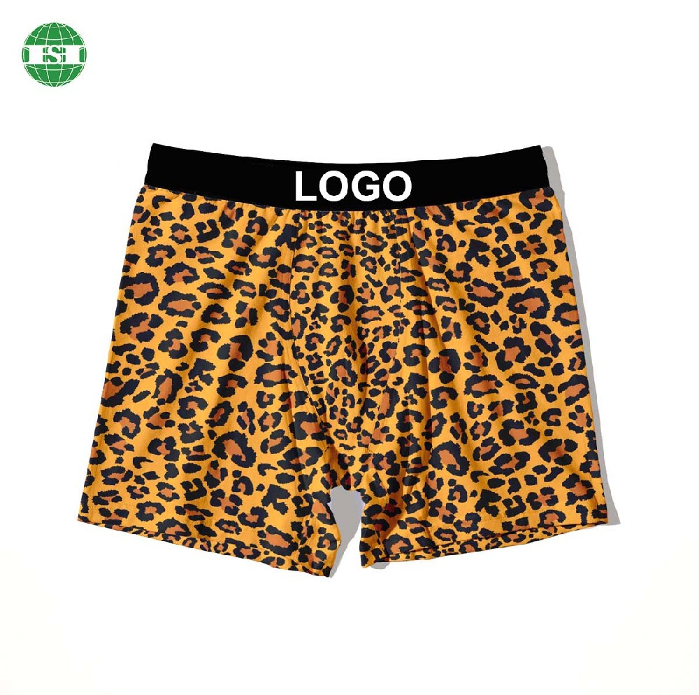 Leopard print men's boxer briefs 90% polyester 10% spandex customized underwear