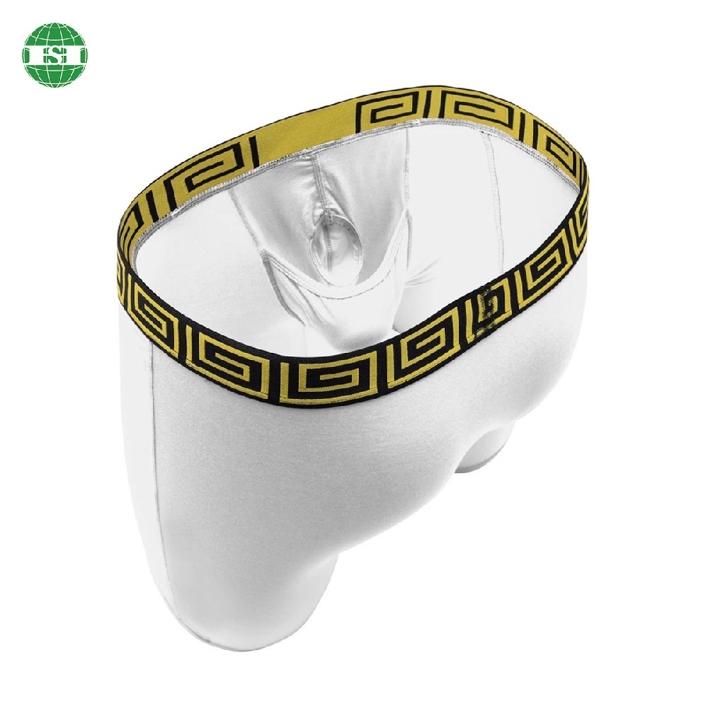 Men's dual pouch underwear bamboo spandex white boxer briefs / Long legs