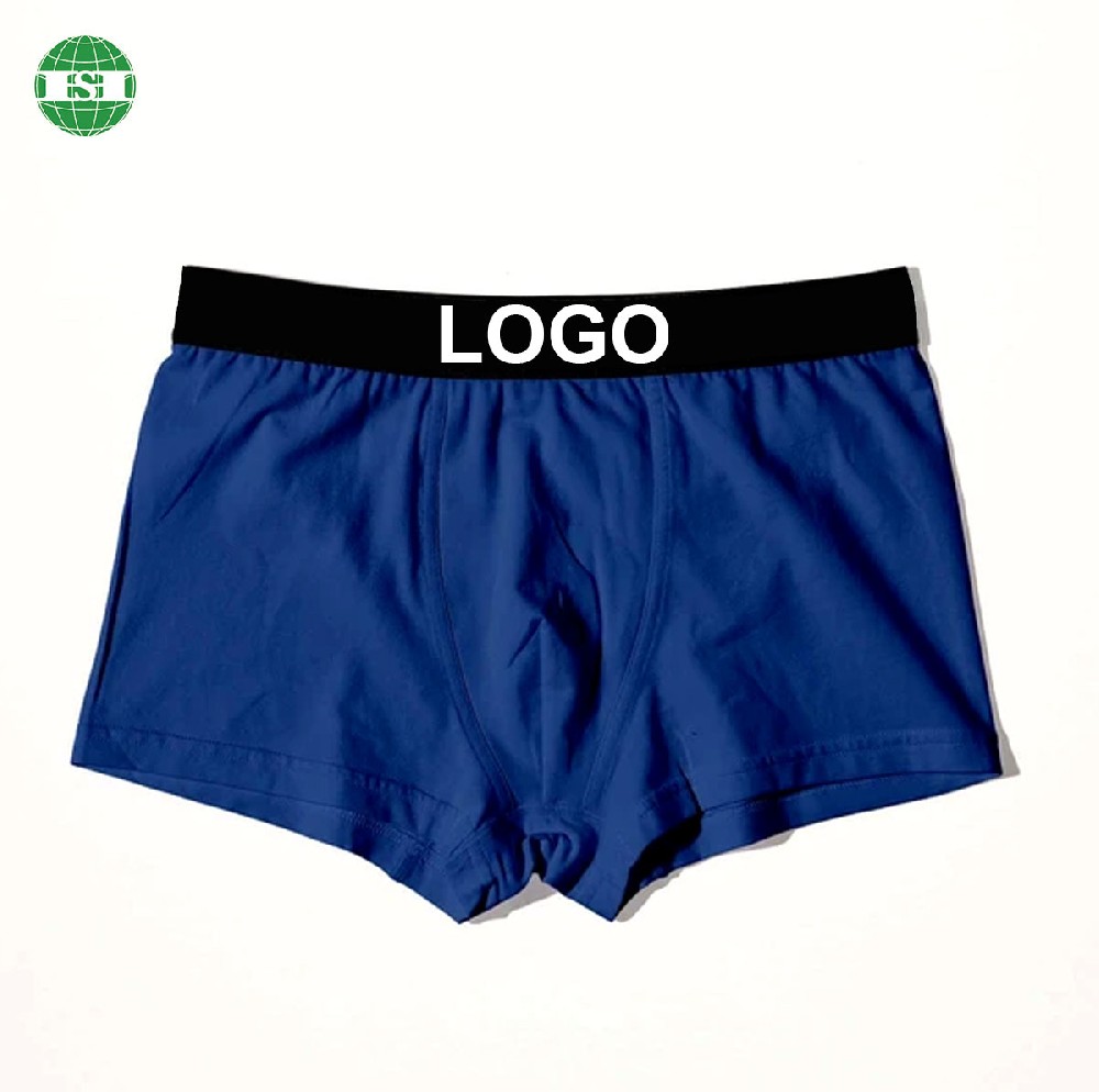 Custom logo men's cotton boxer shorts trunks blue underwear