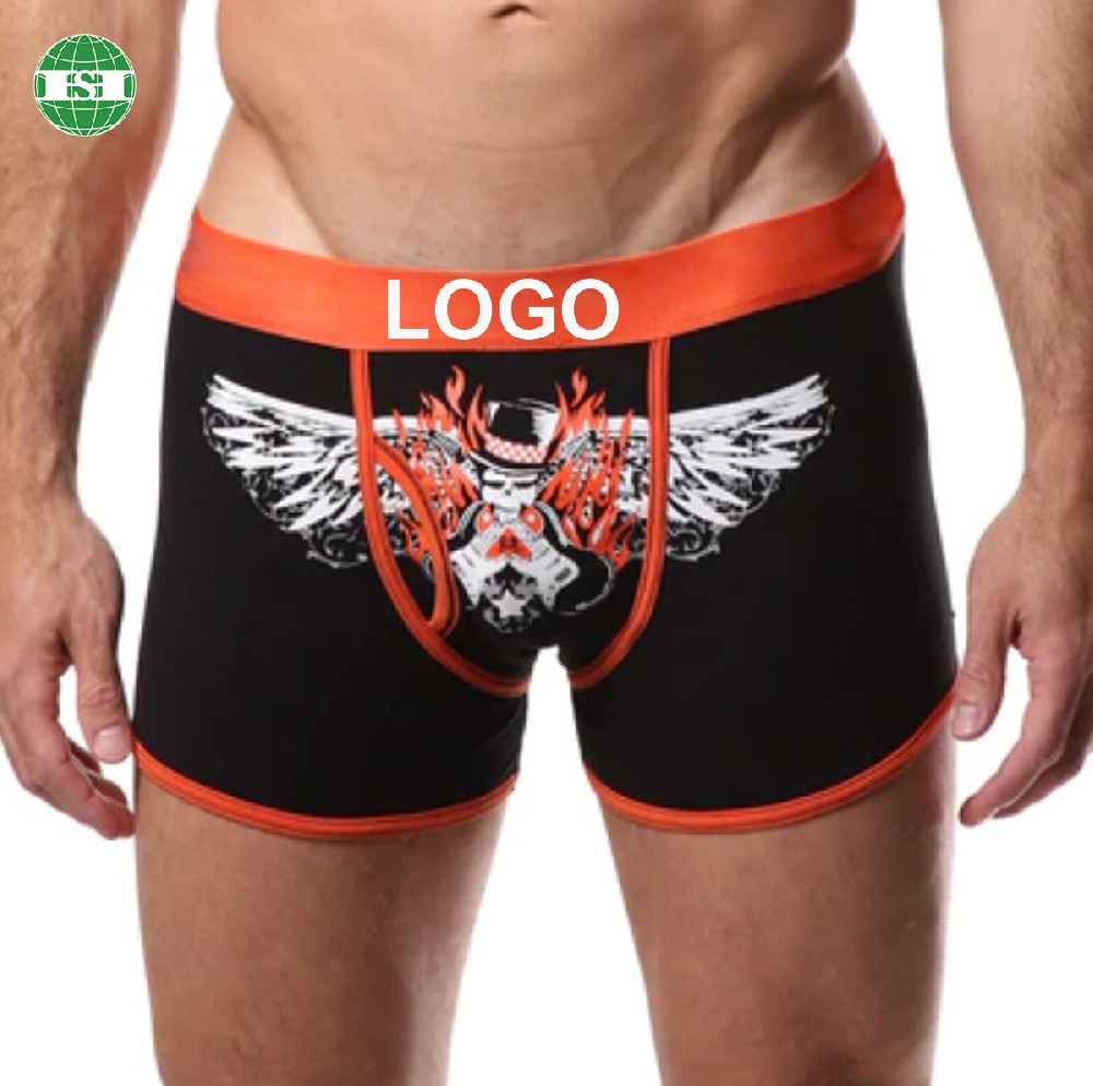 Custom logo graphic print open fly pouch men's trunks underwear
