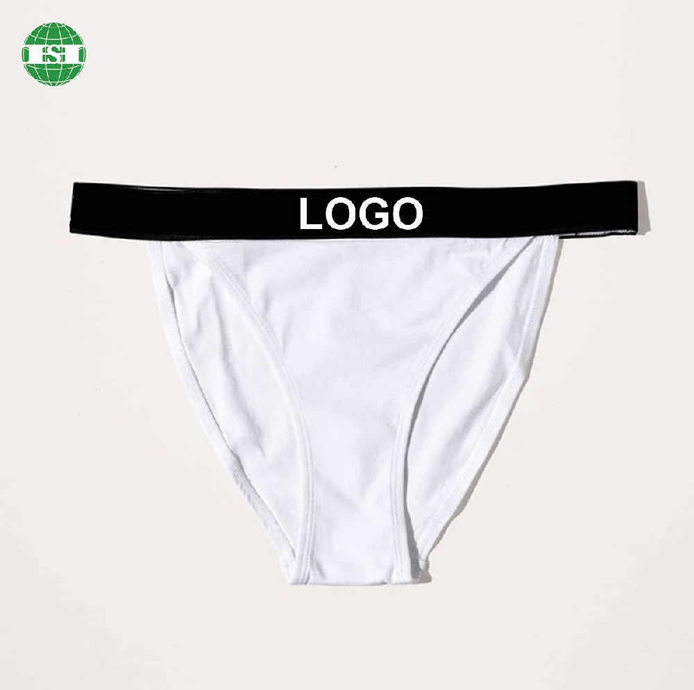 White cotton spandex women's thong underwear customized with your own logo lettering