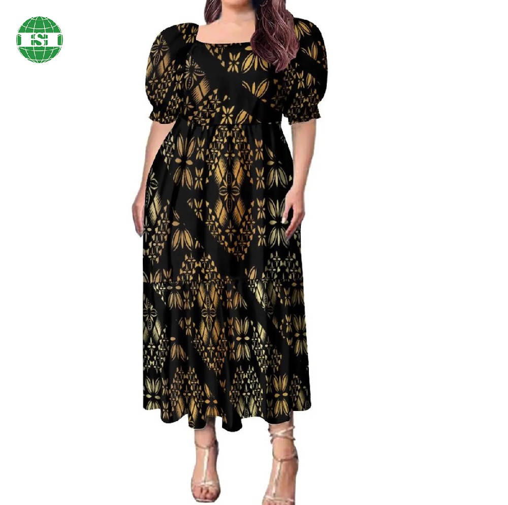 Puff sleeve plus size women's dress customized printing with your own design