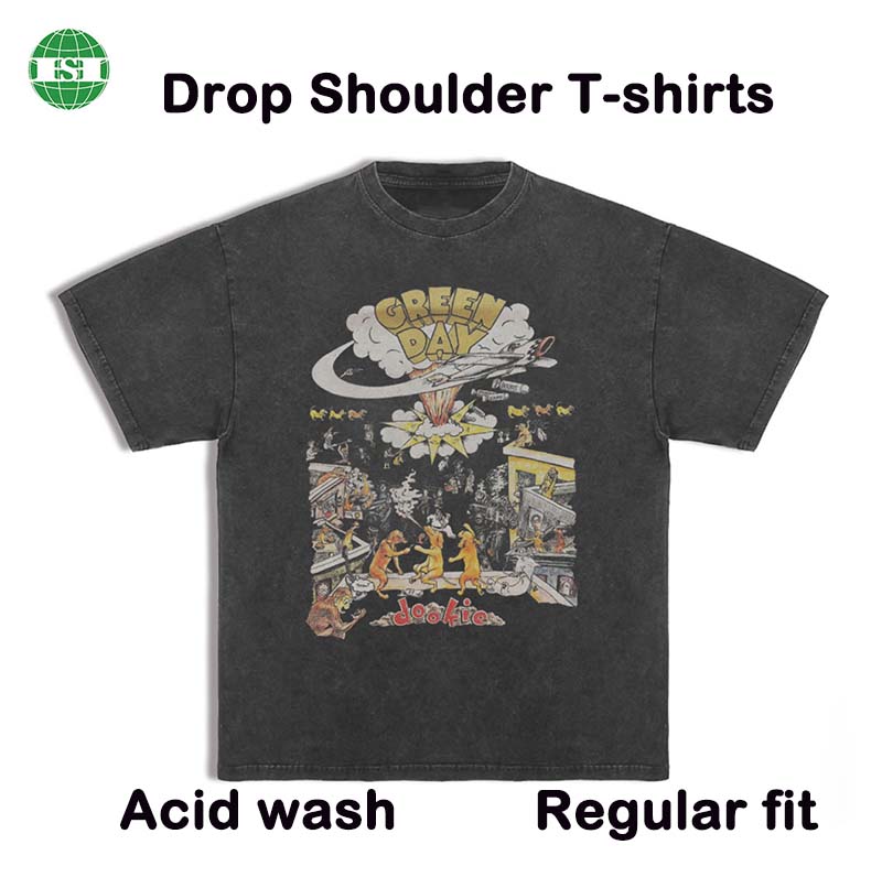 Drop shoulder t-shirts 100% cotton for men. Acid wash. Regular fit . Straight Hem